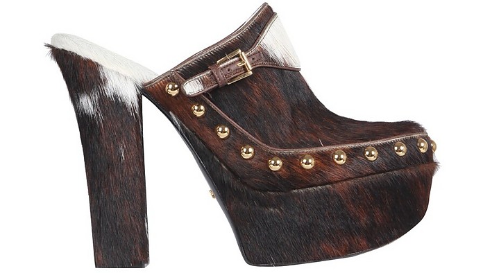 Pony-Hair Style Leather Plinth Mules - GCDS