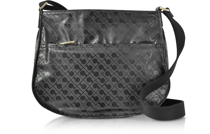 Signature Fabric and Leather Softy Small Shoulder Bag w/Zip Front Pocket - Gherardini