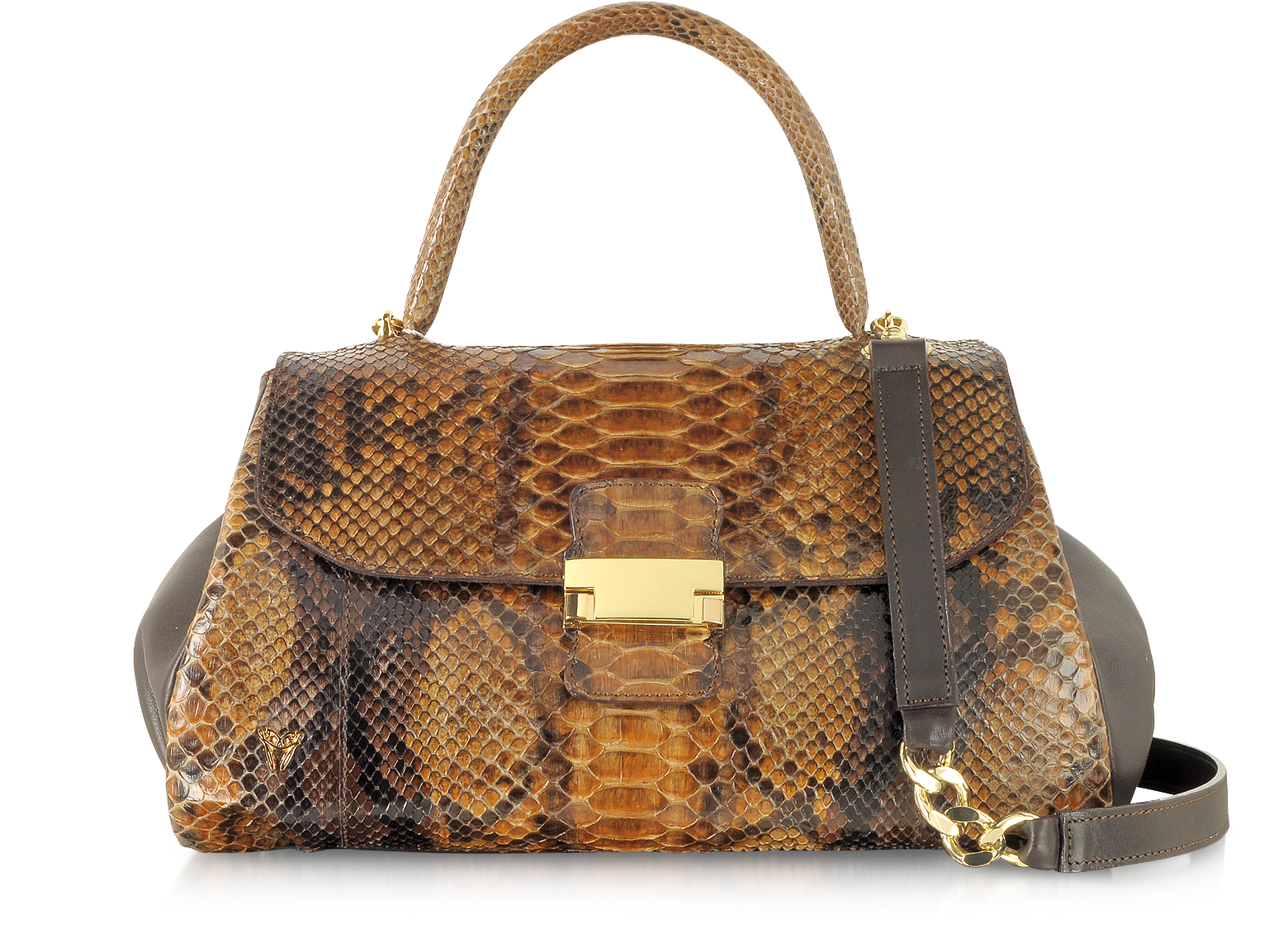 Ghibli Brown Python and Leather Satchel Bag at FORZIERI