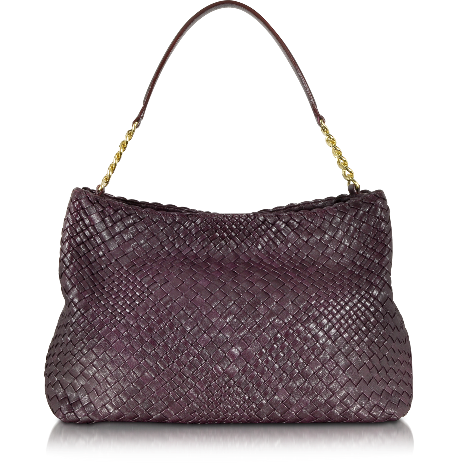 Ghibli Burgundy Woven Leather Tote w/Chain Strap at FORZIERI