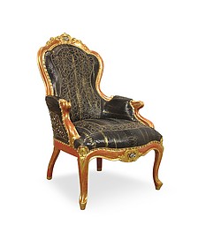 Black Embroidered Reptile Leather Louis Philippe Armchair