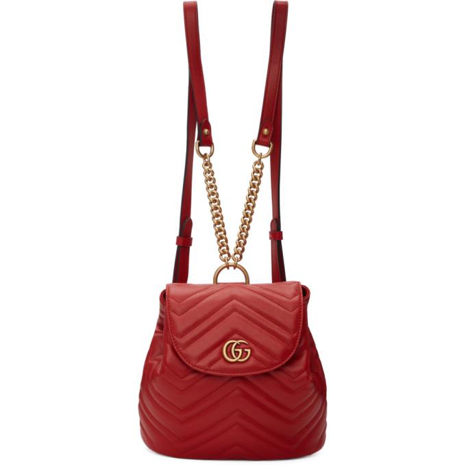 Gucci Red Mini GG Marmont 2.0 Backpack 