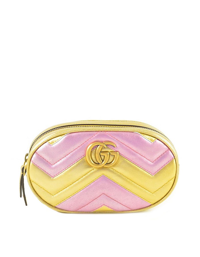 GG Marmont Gold and Pink Quilted Leather Belt Bag - Gucci