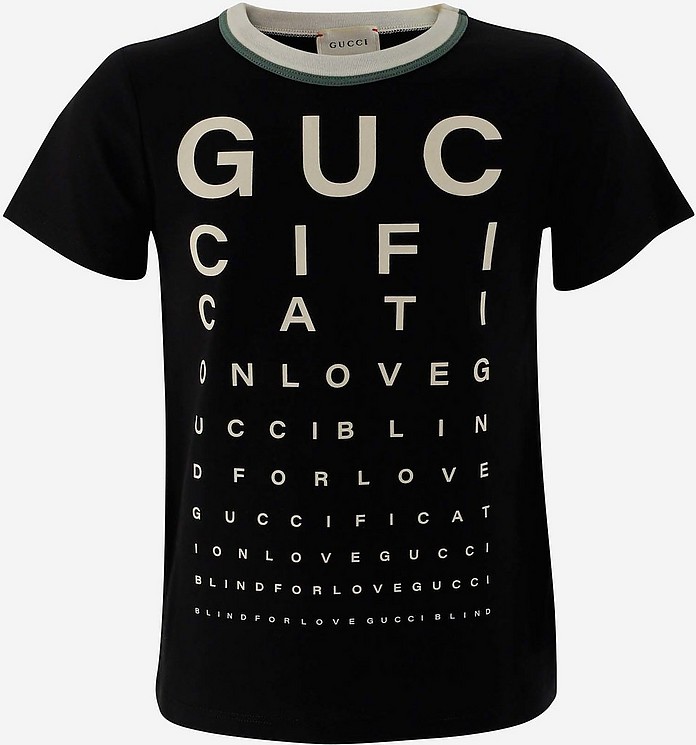 Black Cotton Guccification Boy's T-shirt - Gucci