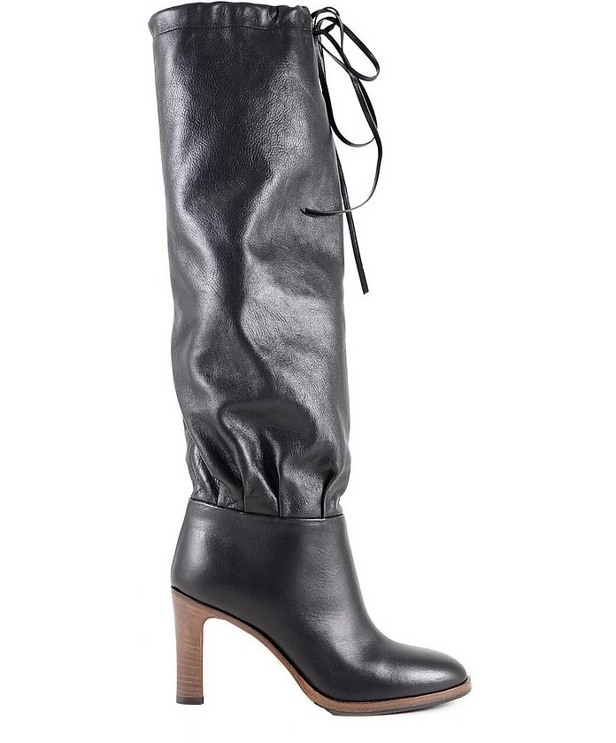 Black Leather Drawstring Women's Boots - Gucci