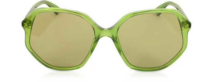 GG0258S Geometric-frame Transparent Green Acetate Sunglasses - Gucci