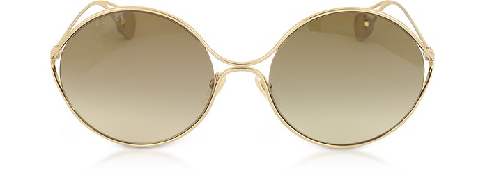 GG0253S Round-frame Metal Sunglasses w/GG Pearls - Gucci