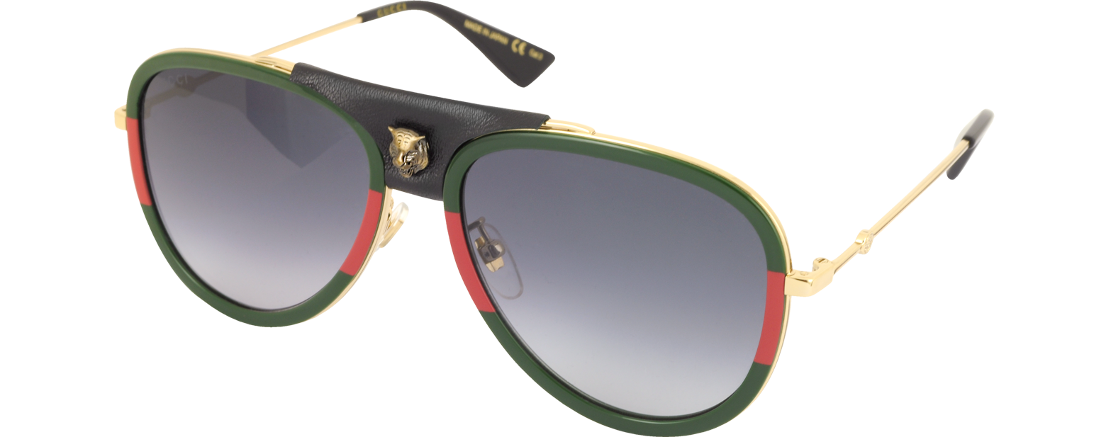 Gucci Gold/Gradient Black GG0062S Aviator Metal and Black Sunglasses at FORZIERI