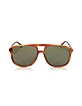 Gucci GG0262S Rectangular-frame Light Havana Brown Acetate Sunglasses