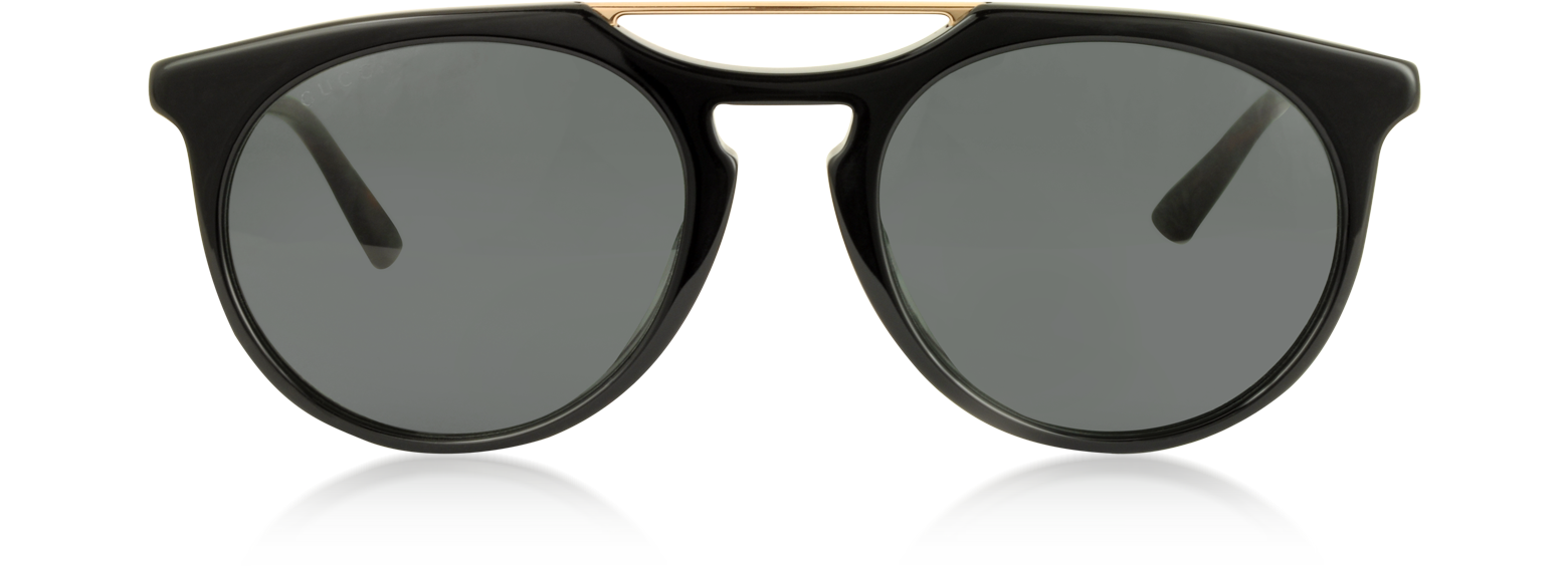 Gucci Black Gold/Grey Round-frame Acetate Sunglasses at FORZIERI