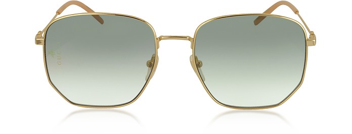 Squared-frame Gold Metal Sunglasses - Gucci