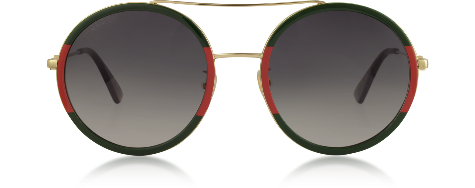 os selv Samtykke charter Gucci Gold/Green Round-frame Metal Sunglasses at FORZIERI