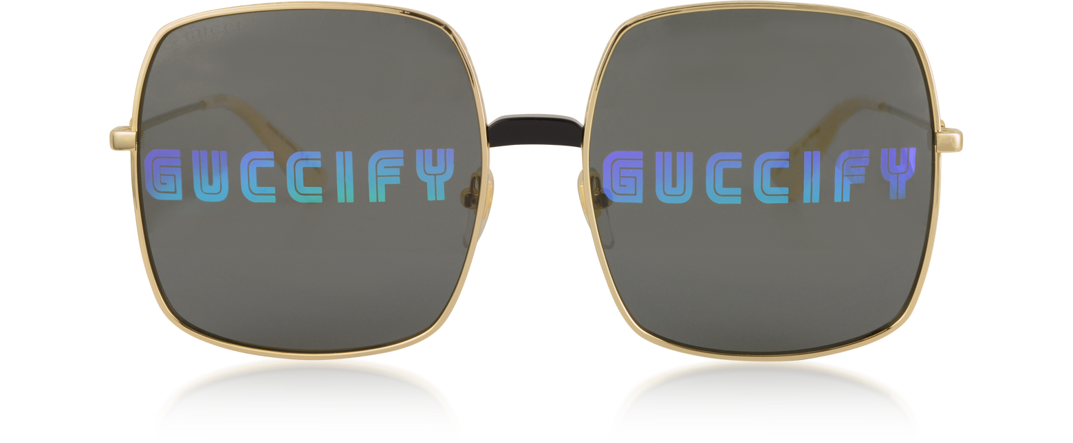 Gucci Gold/Grey Rectangular-frame Metal 