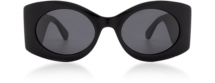 Black Oversized Cat Eye Women's Sunglasses w/Quilted Effect Temples - Gucci