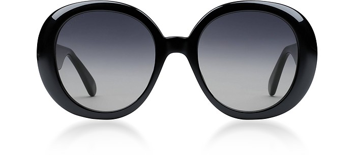 Generacion Psicológico liberal Gucci Negro - Gris Round Oversized Black Acetate Frame Women's Sunglasses  w/Web Temples - FORZIERI