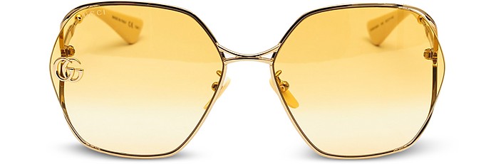 Thin Gold Tone Metal Graphic Oversize YellowWomen's Sunglasses - Gucci