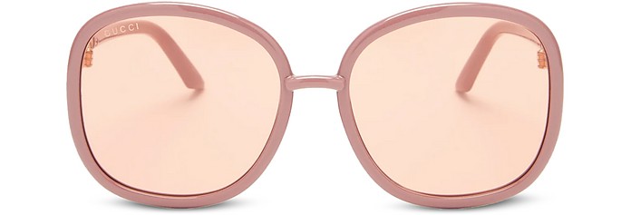 Horsebit Oversized Round-frame Pink Acetate Women's Sunglasses - Gucci