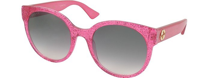 GG0035S 005 Fuchsia Glitter Optyl Round Women's Sunglasses