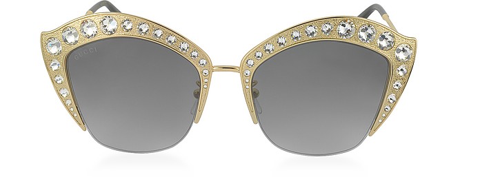 GG0114S Gafas de Sol para Mujeres de Metal Dorado y Cristales - Gucci