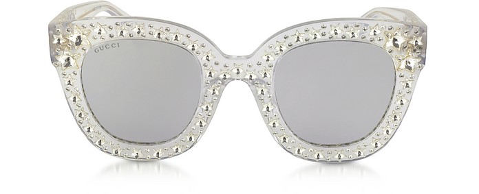Gucci transparent / gray Acetate Cat Eye Women's Sunglasses w/Stars feature worthy retro at FORZIERI