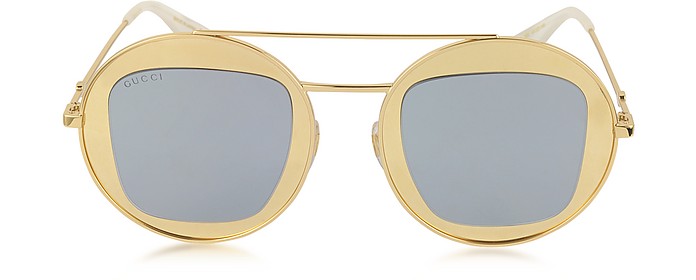 GG0105S Metal Round Aviator Women's Sunglasses - Gucci / Ob`