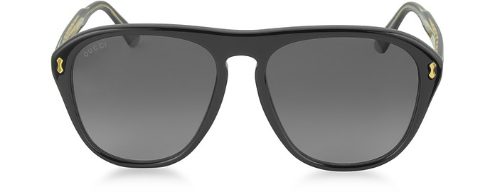 GG0128S 007 Black Acetate Aviator Men's Sunglasses - Gucci