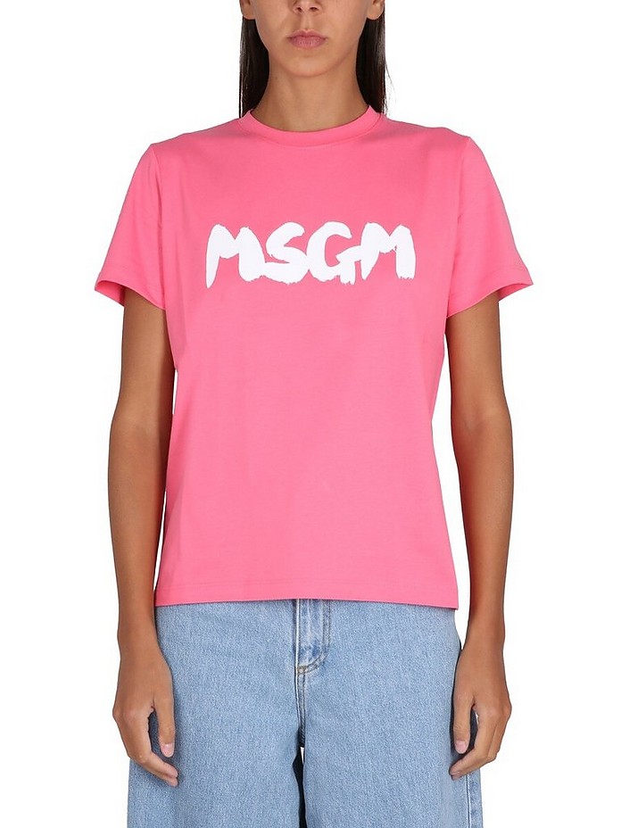 T-Shirt With Brushed Logo - MSGM
