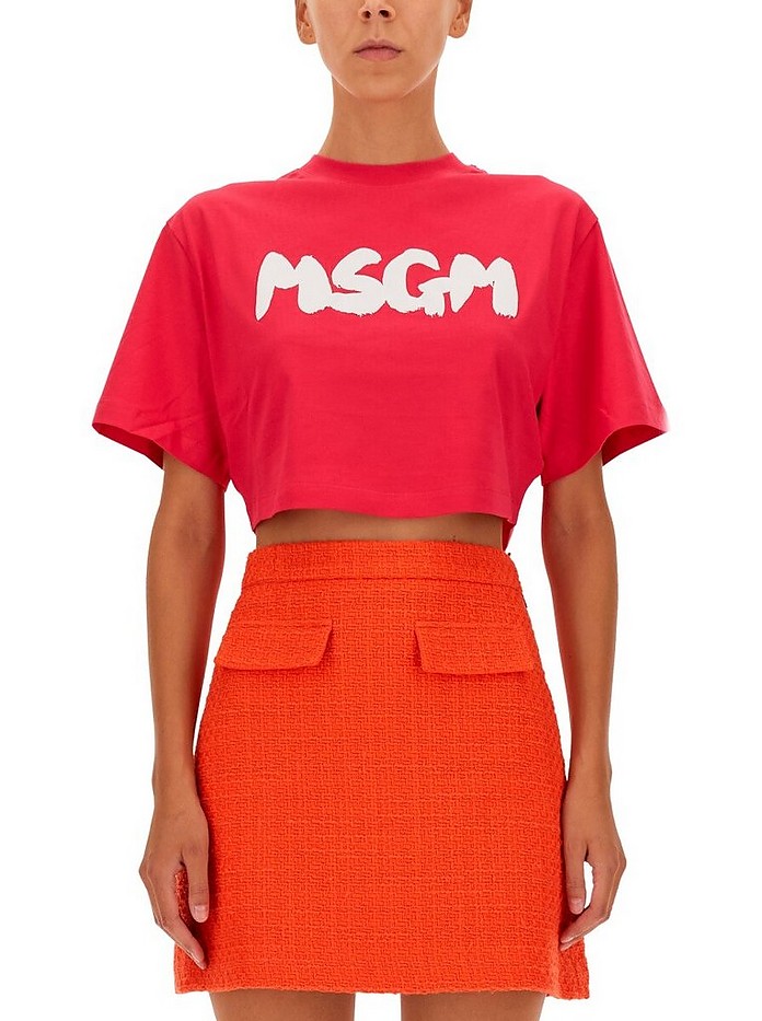 Women's Red Cropped T-Shirt - MSGM