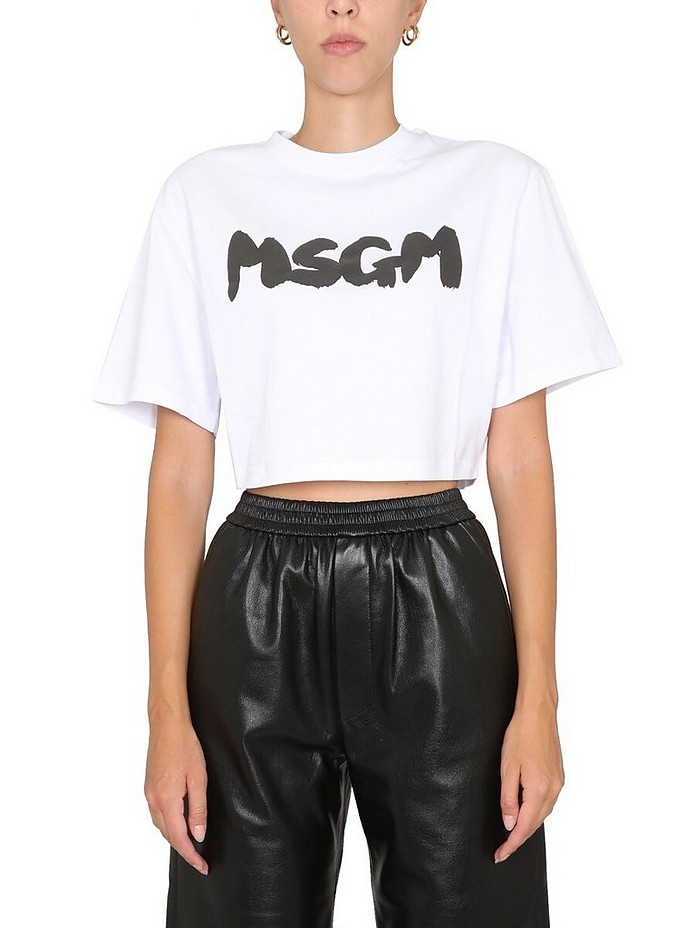 T-Shirt Cropped Con Logo - MSGM