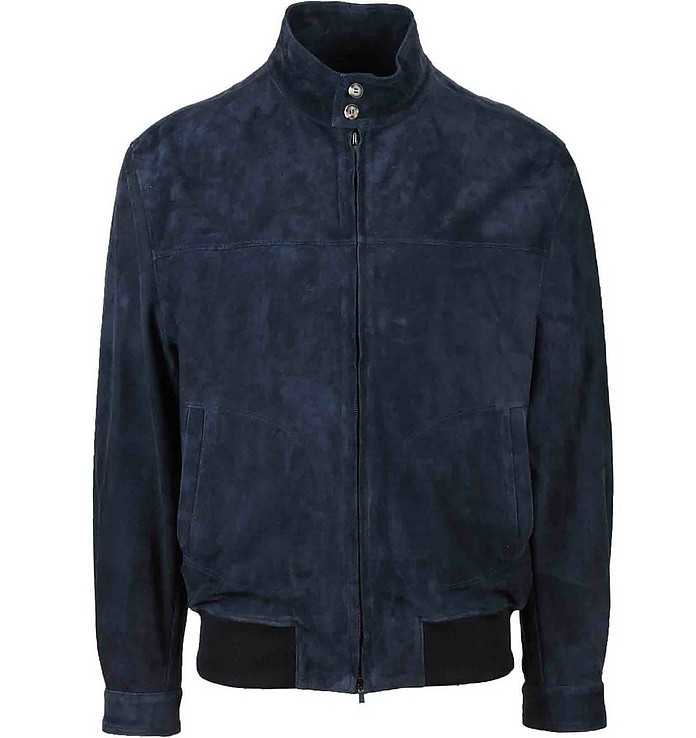 Men's Blue Leather Jacket - Giampaolo