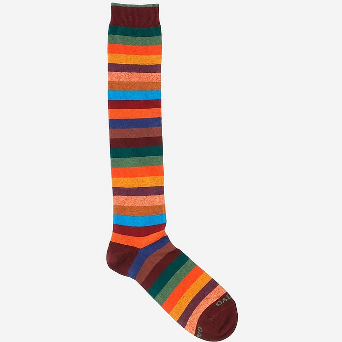 Orange Striped Cotton Blend Men's Long Socks - Gallo