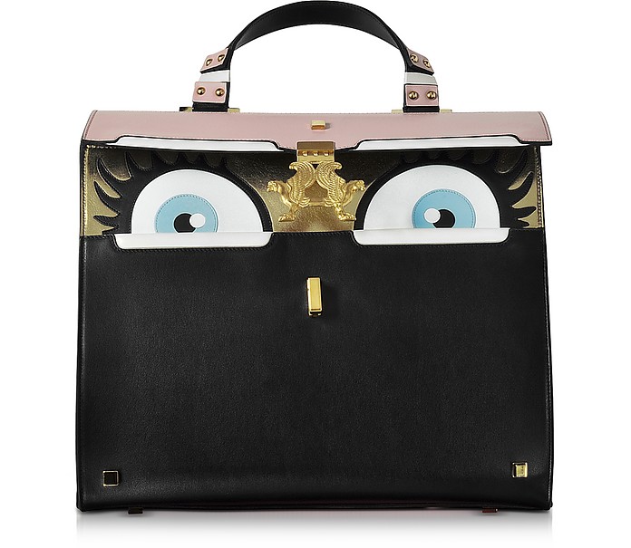 Peggy Black and Pink Brushed Leather Eyes Bag