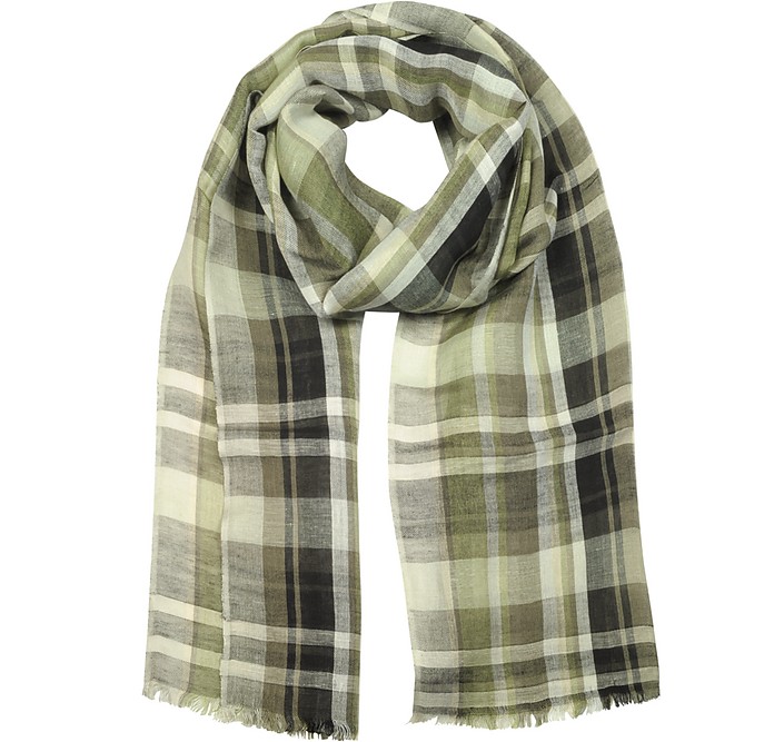Checked Linen and Viscose Blend Long Scarf - Gaia Planet Earth
