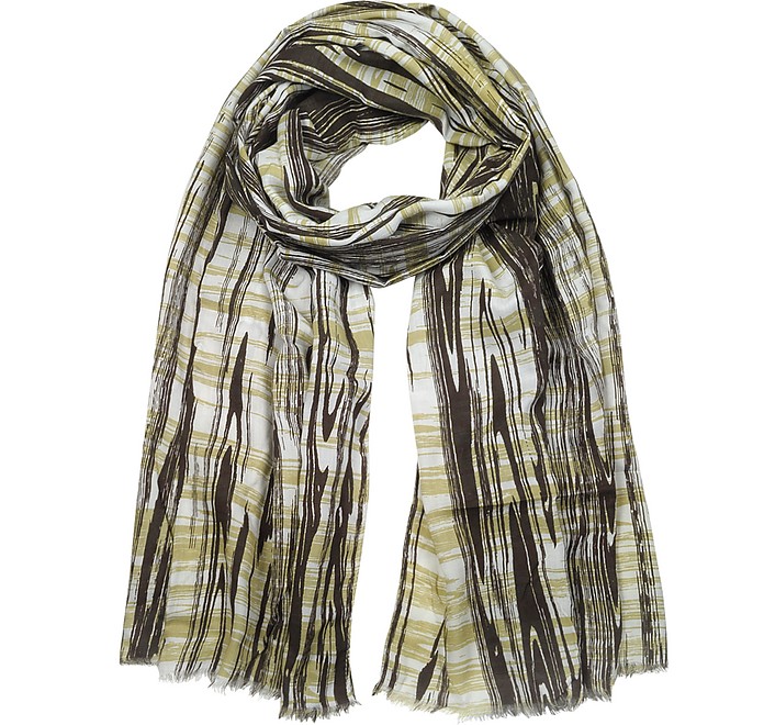 Brown and Sage Green Printed Modal Long Scarf - Gaia Planet Earth