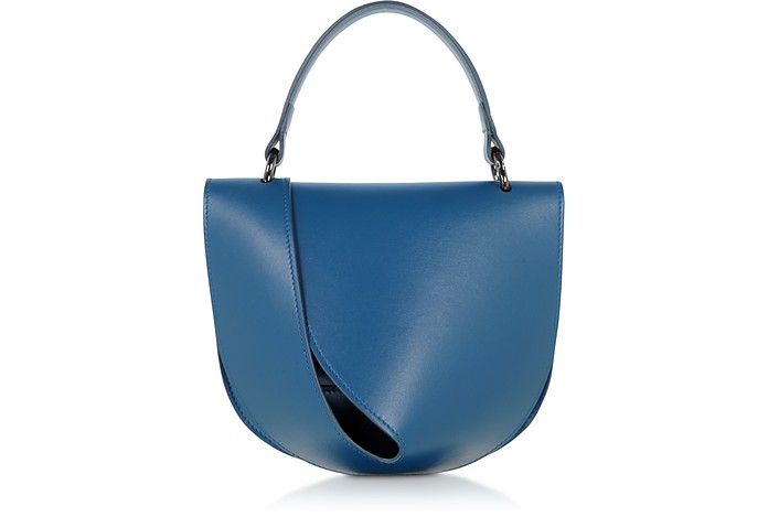 Petrol Blue Leather Candy Saddle Shoulder Bag - Giaquinto