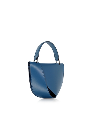 Petrol Blue Leather Candy Saddle Shoulder Bag展示图