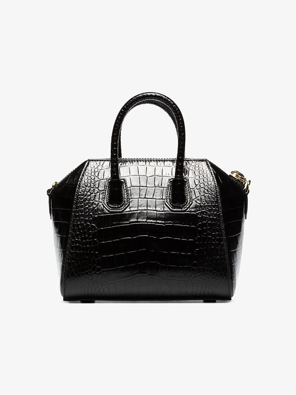 Givenchy Black Antigona mini croc-effect leather tote bag at FORZIERI