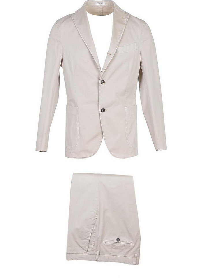 Beige Cotton Blend Single Breasted Suit - Boglioli