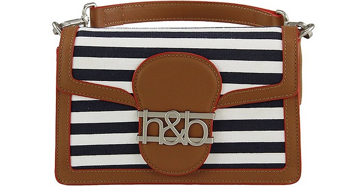 Ely Navy Blue/White Small Flap Leather Bag - Harmont & Blaine