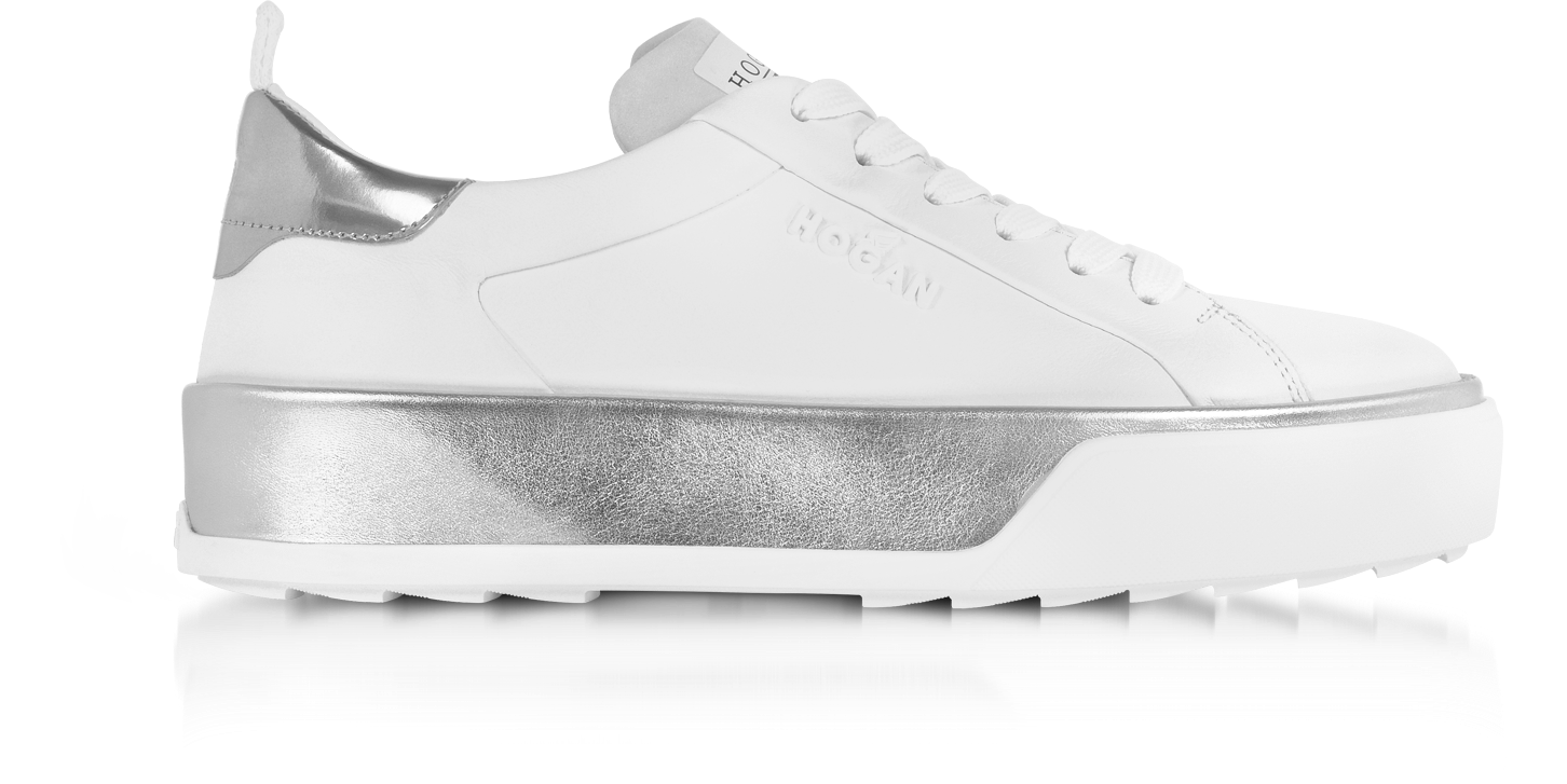 Sneakers H320 in Pelle Bianca e Argento Hogan 35 (35 EU) su FORZIERI