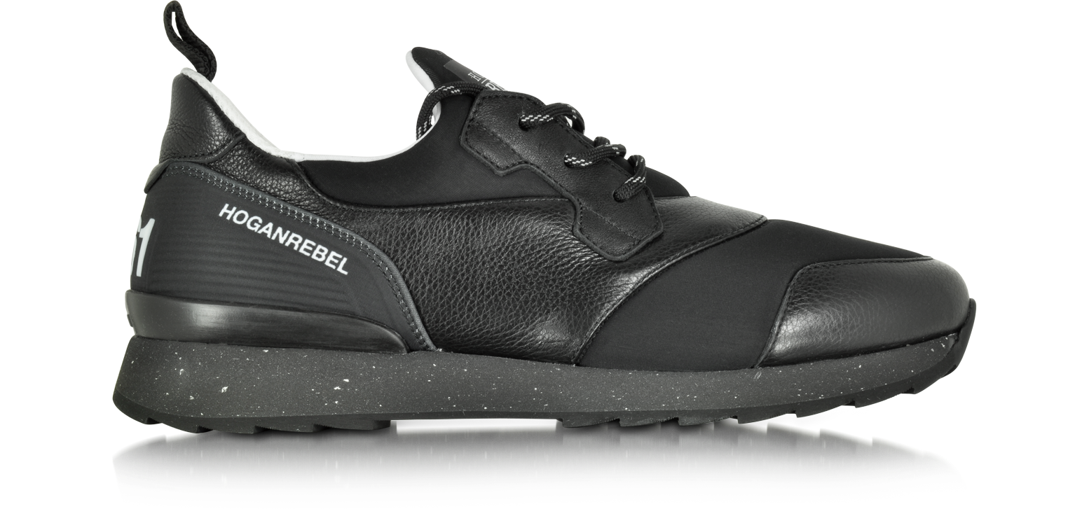 Hogan Rebel R261 Black Fabric and Leather Lace Up Sneaker 10 (11 US | 10 UK  | 44 EU) at FORZIERI