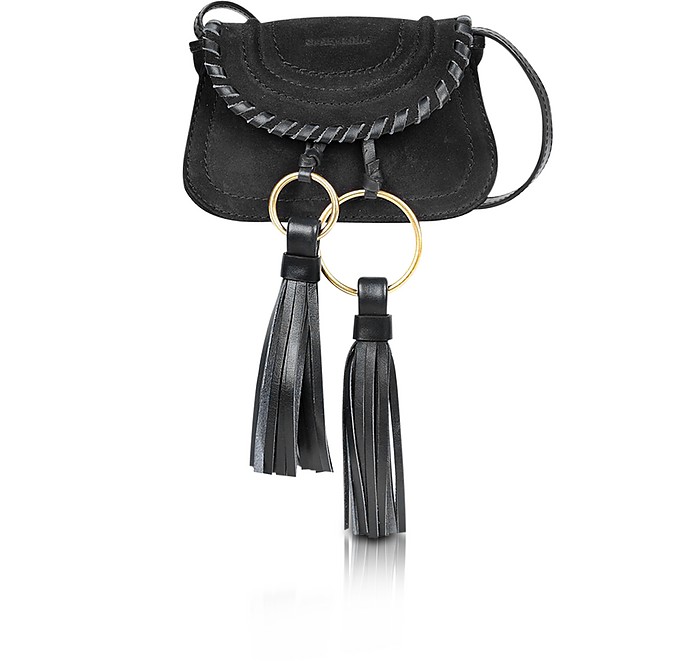 Polly Black Suede & Leather Mini Crossbody Bag w/Tassels - See by Chloé