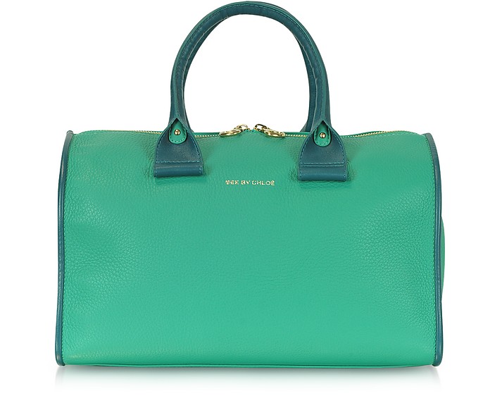 See by Chloé Mint Green April Big Textured-Leather Satchel at FORZIERI