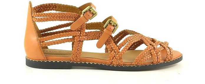 Tabacco Woven Leather Flat Sandals - See by Chloé
