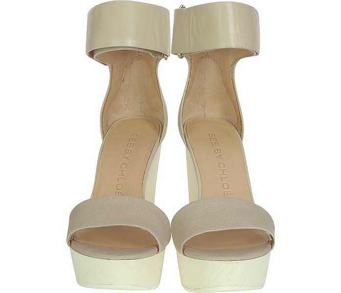 See by Chloé Leather and Canvas Wedge 37 IT/EU at FORZIERI