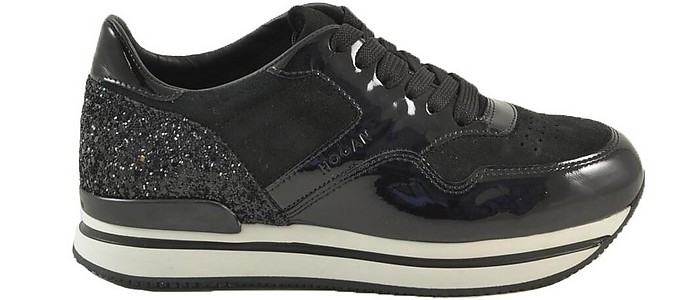 Black Leather, Suede and Glitter Women's Sneakers - Hogan