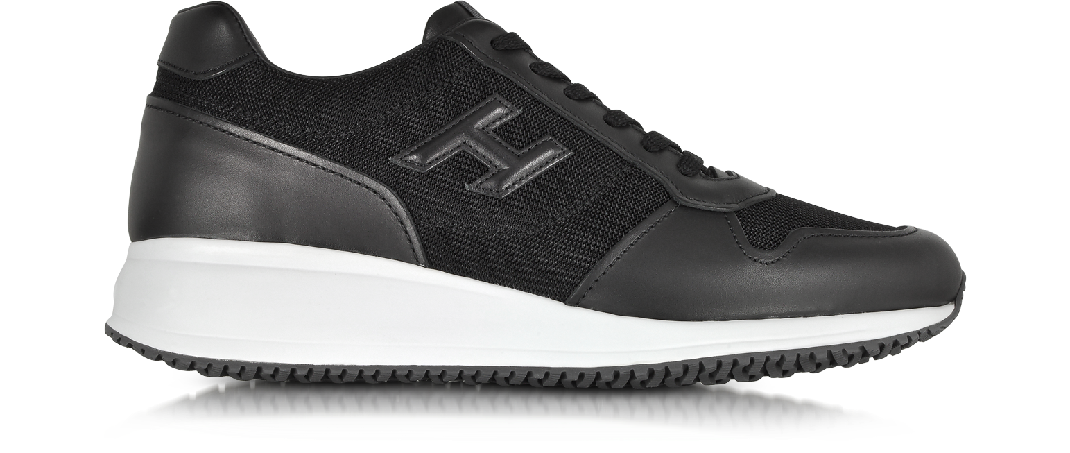 Hogan Interactive N20 H 3D Black Leather and Fabric Sneaker 10 (11 US | 10  UK | 44 EU) at FORZIERI