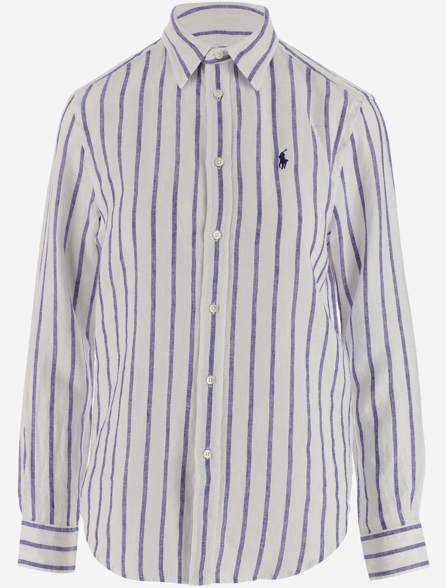 Ralph Lauren White Striped Linen Women's Casual Shirt M at
