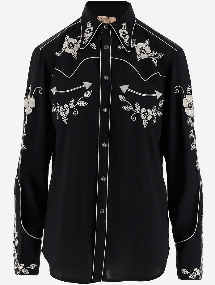 Black Embroidered Cotton Women's Shirt - Polo Ralph Lauren