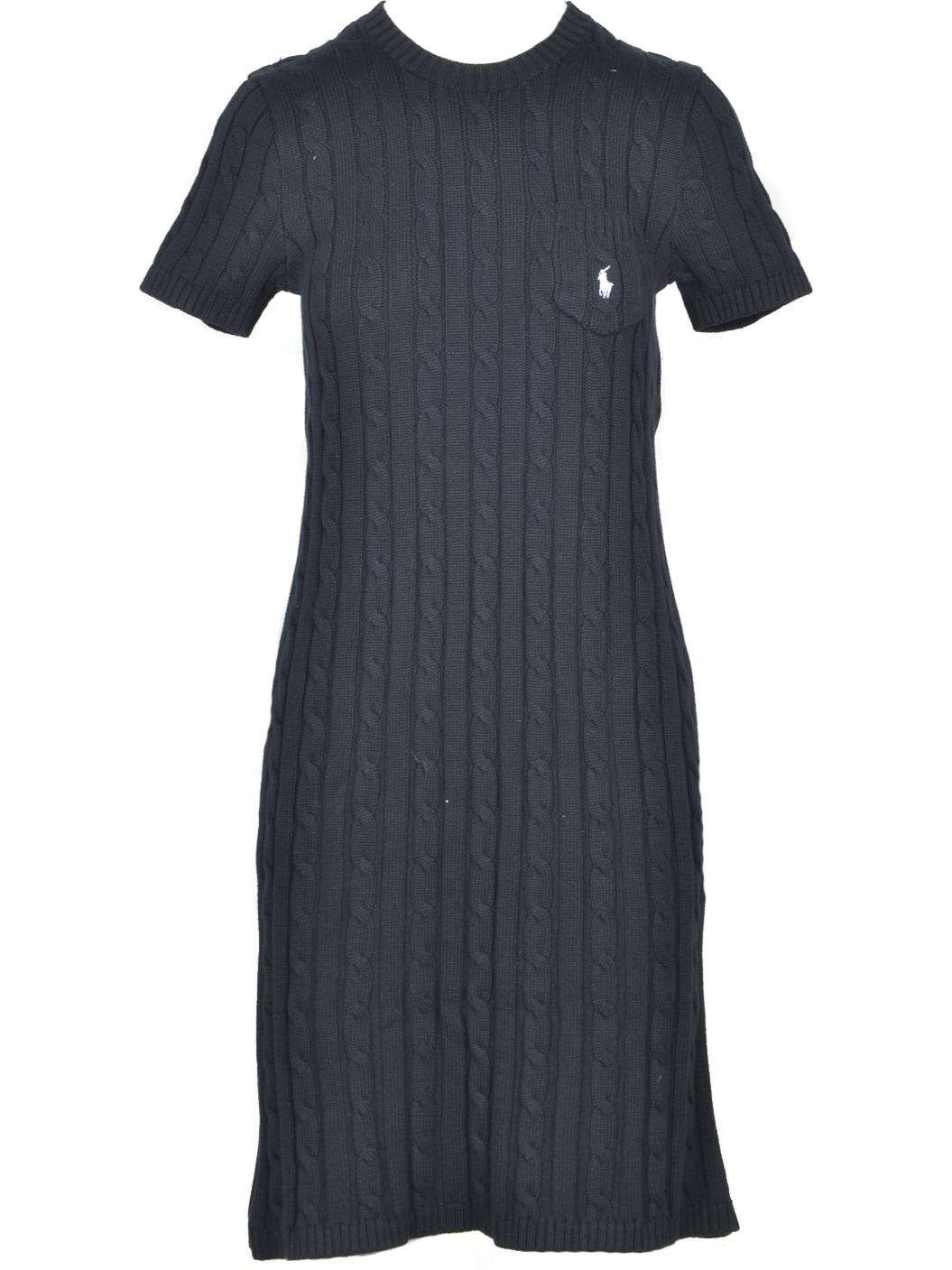 Ralph Lauren Black Cable-Knit Cotton Women's Dress M at FORZIERI
